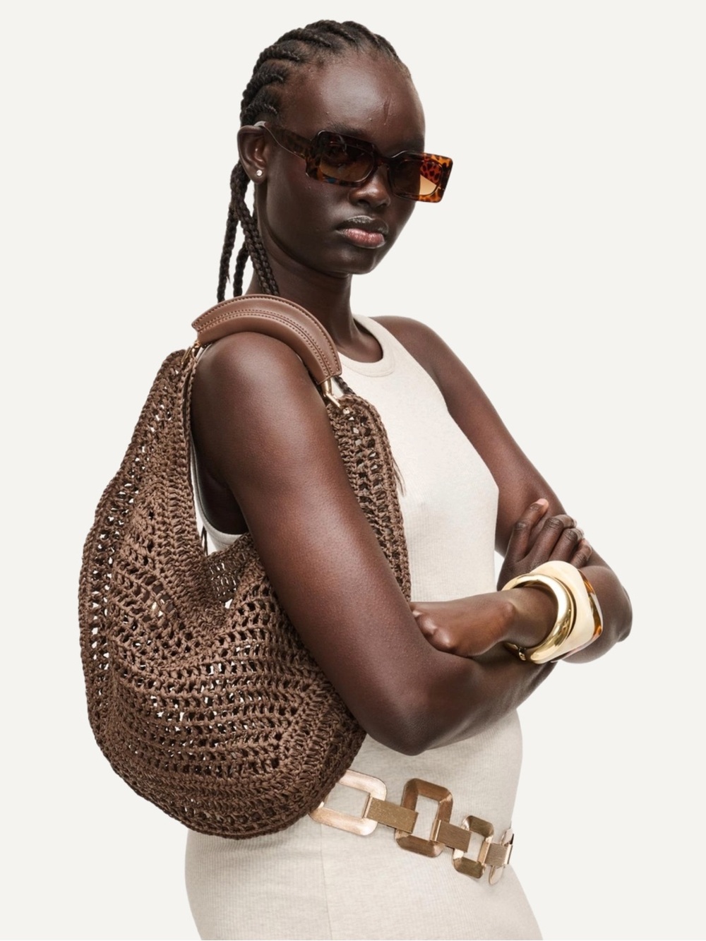NWT Urban Expressions Camden Crochet Raffia Hobo Bag - Brown